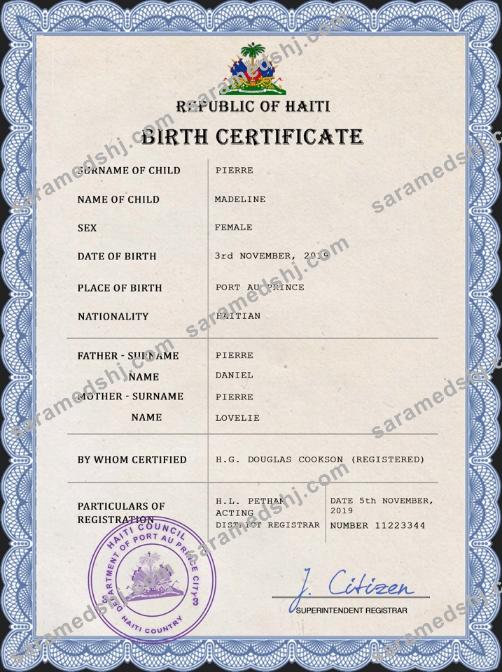 Haiti vital record birth certificate PSD template